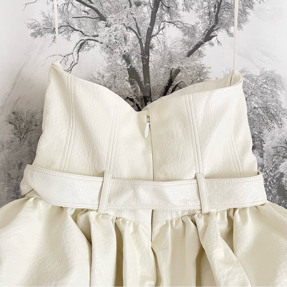 Anthropologie Faux Leather Strapless Mini Dress Ivory Bubble Medium - Picture 11 of 16